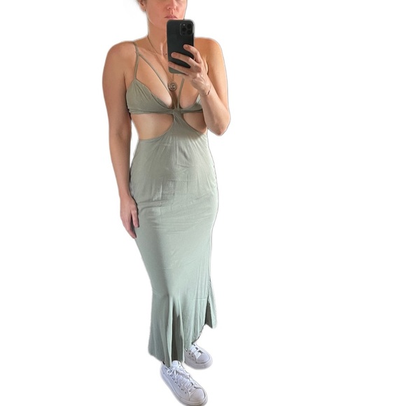 Mable cocktail dress Cutout Maxi Midi Mermaid Cami Dress Green strappy backless - Picture 1 of 4